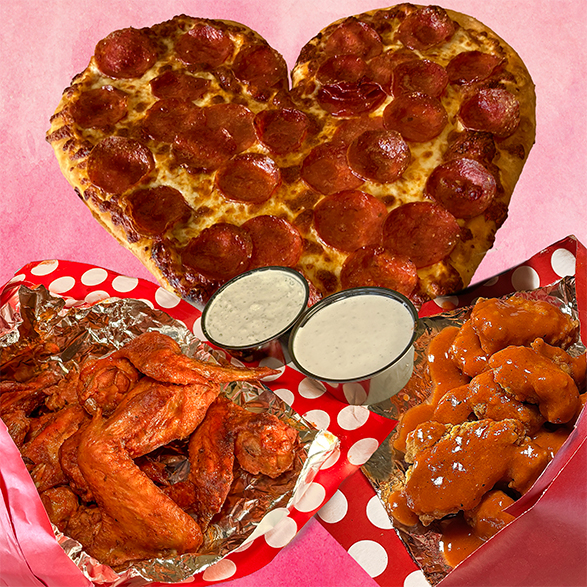 Minsky's Heart-Shaped Pizza and Wing Bouquets